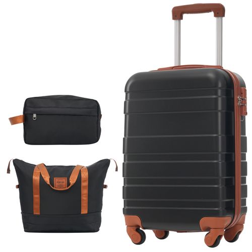 Valise Cabine Rigide 39,5 X 23 X 58,5 Cm En Abs Noir, 4 Roues 360° Silencieuses Et Serrure Tsa