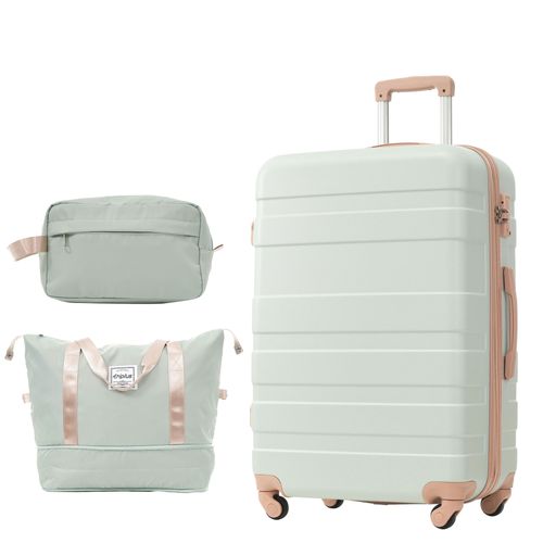 Valise Rigide 44,5x27,5x68 Cm Abs Vert, Extension 3-5 Cm, Cadenas Tsa, 4 Roues Silencieuses