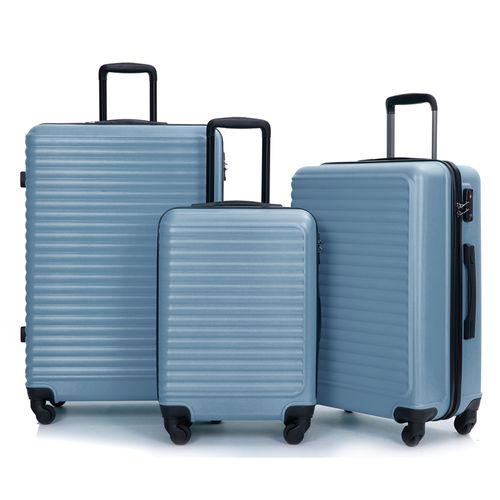 Valise Rigide Abs Bleu 4 Roues Silencieuses, Poignée Télescopique 3 Positions Et Serrure Tsa