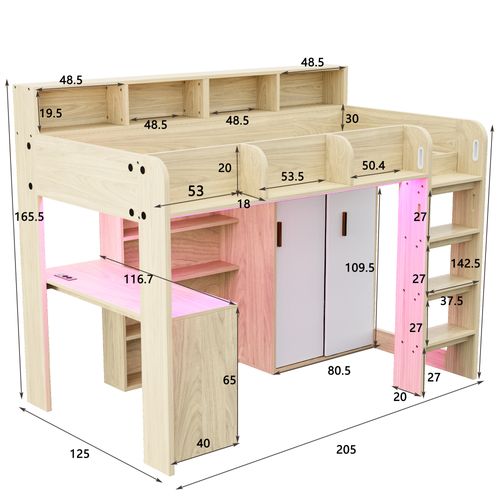 Lit Mezzanine 90x200 Cm Avec Bureau Intégré Bois Naturel