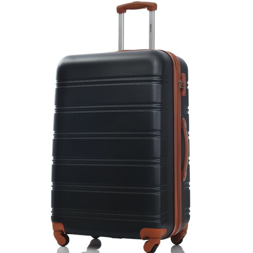 Valise Rigide 65x44,5x27,5 Cm Abs Noir/brun, 4 Roulettes 360° Et Poignée Télescopique