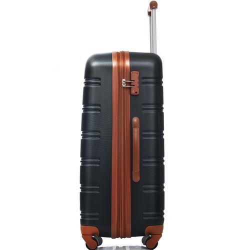 Valise Rigide 65x44,5x27,5 Cm Abs Noir/brun, 4 Roulettes 360° Et Poignée Télescopique
