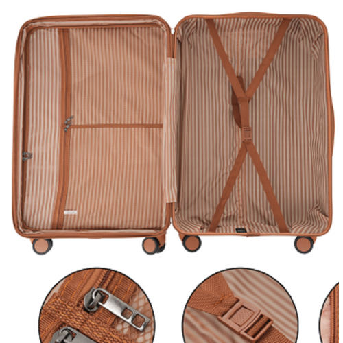 Valise Rigide En Abs Marron 4 Roues Silencieuses 360°, Poignée Télescopique 3 Positions