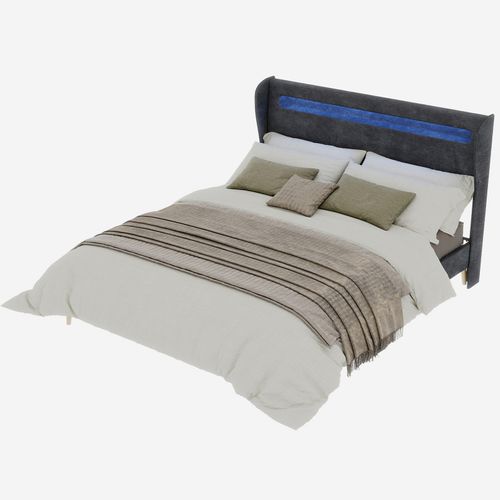 Lit Rembourré 160x200 Cm Avec Éclairage LED Intégré Et Tête De Lit Réversible