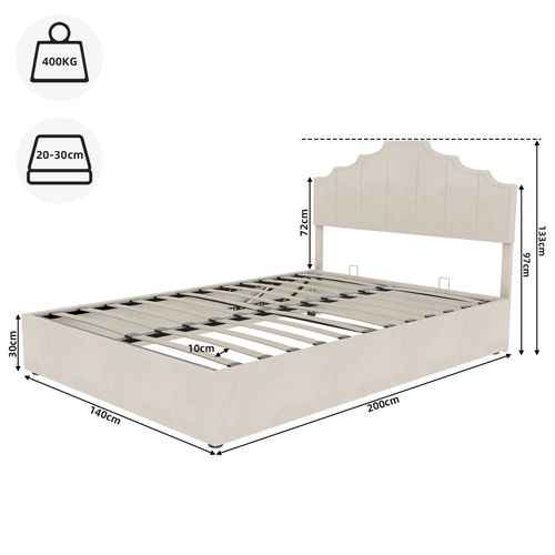 Lit Rembourré 140x200 Cm Avec Coffre De Rangement En Tissu Beige