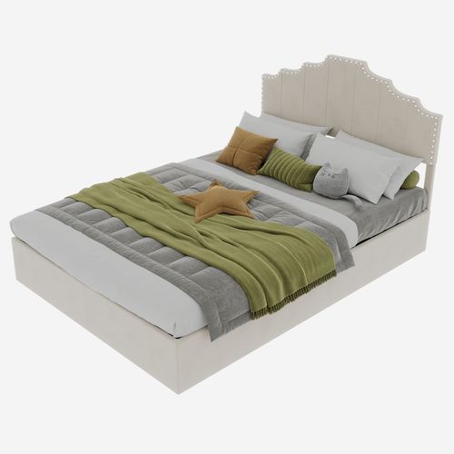 Lit Rembourré 140x200 Cm Avec Coffre De Rangement En Tissu Beige