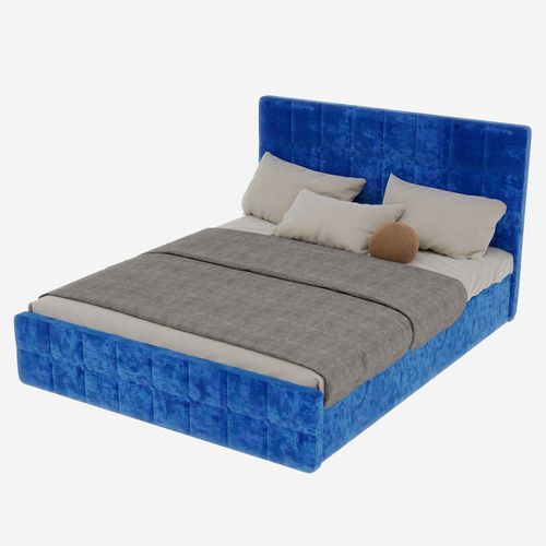 Lit Rembourré 160x200 Cm Avec Tête De Lit En Velours Bleu Moderne