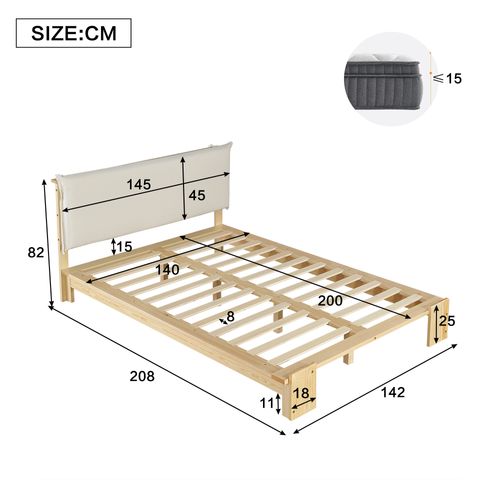 Lit Rembourré 140x200 Cm Avec Sommier à Lattes Tête De Lit Rembourrée