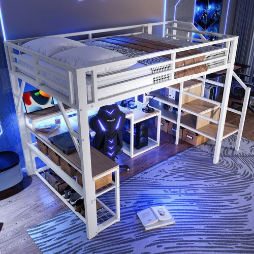 Lit Mezzanine 140x200 Cm Avec Structure Métal Et Mdf Blanc