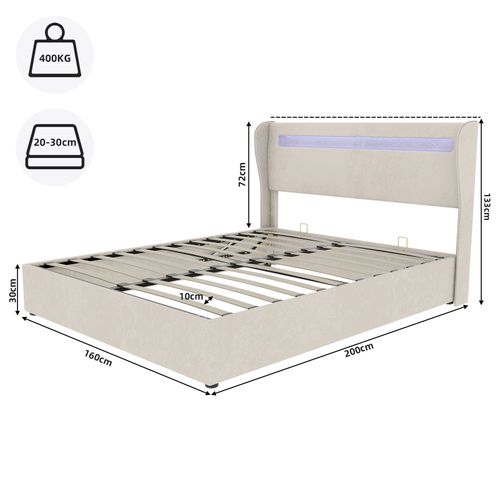 Lit Rembourré 160x200 Cm Avec Structure Moderne Et Éclairage LED