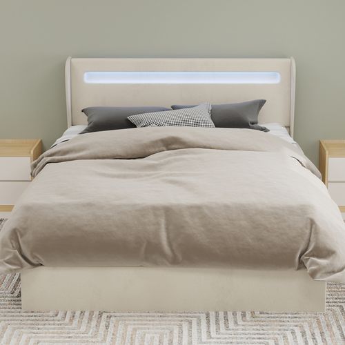 Lit Rembourré 160x200 Cm Avec Structure Moderne Et Éclairage LED
