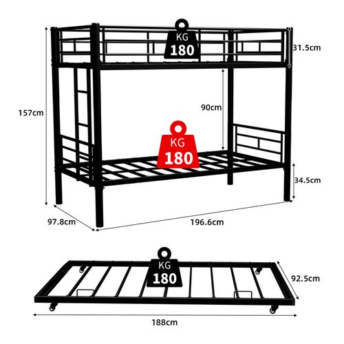 Lit Superposé 190x90cm En Métal Avec Échelle Et Barrières De Sécurité