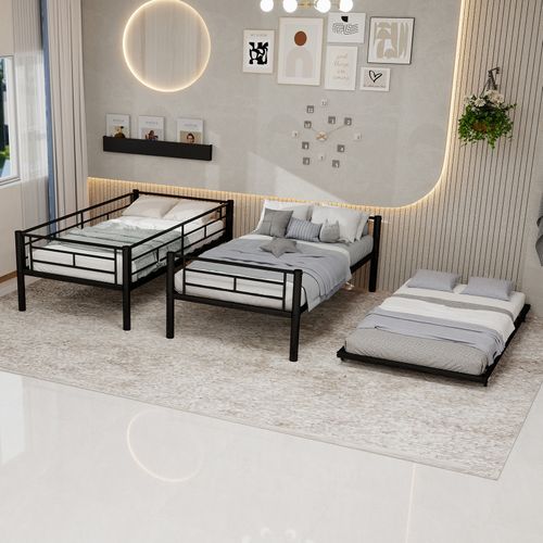 Lit Superposé 190x90cm En Métal Avec Échelle Et Barrières De Sécurité