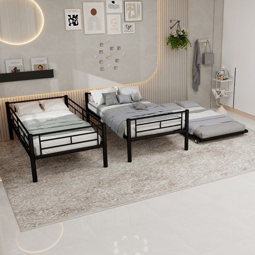 Lit Superposé 190x90cm En Métal Avec Échelle Et Barrières De Sécurité