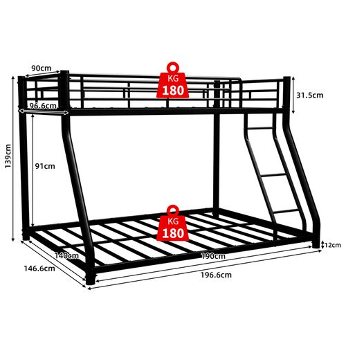 Lit Superposé 190x140cm En Métal Avec Échelle Et Barrières De Sécurité