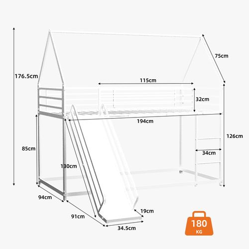 Lit Mezzanine 90X200 Blanc Avec Toboggan Pour Chambre D'enfant Et Design Ludique