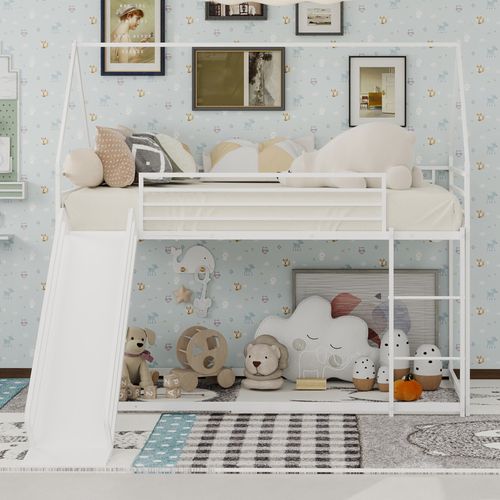 Lit Mezzanine 90X200 Blanc Avec Toboggan Pour Chambre D'enfant Et Design Ludique