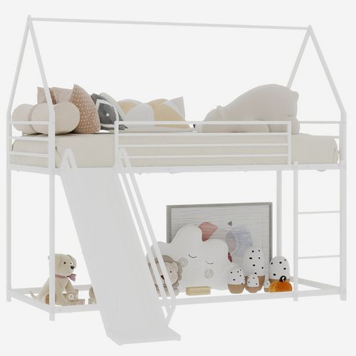 Lit Mezzanine 90X200 Blanc Avec Toboggan Pour Chambre D'enfant Et Design Ludique