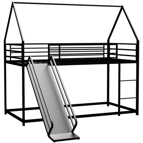 Lit Mezzanine 90X190 Noir Avec Toboggan Pour Enfants Et Échelle Intégrée