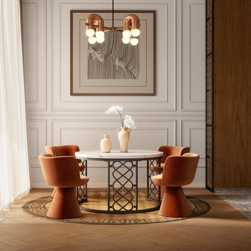 Table Basse Gigogne Moderne, Lot De 2 Tables Rondes Avec Placage Marbre Et Cadre Noir Pour Salon