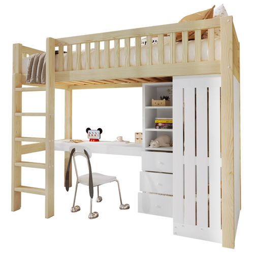 Lit Mezzanine 90x200 Cm Avec Structure Avec Bureau Intégré Naturel