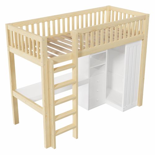 Lit Mezzanine 90x200 Cm Avec Structure Avec Bureau Intégré Naturel