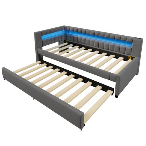 lit gigogne 90x200 Cm Avec Lit Gigogne Tête De Lit En Tissu Gris