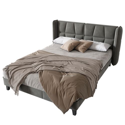 Lit Rembourré 140x200 Cm Avec Structure En Velours Gris Et Tête De Lit Confortable