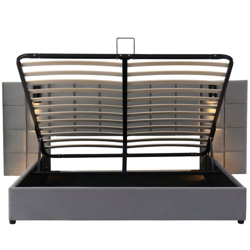 Lit Coffre 140x200 Cm Avec Tête De Lit Capitonnée Et Rangement Intégré