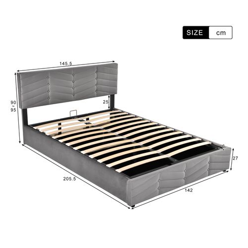 Lit Double 140x200 Cm Avec Tête De Lit Rembourrée Adjustable En Velours Gris