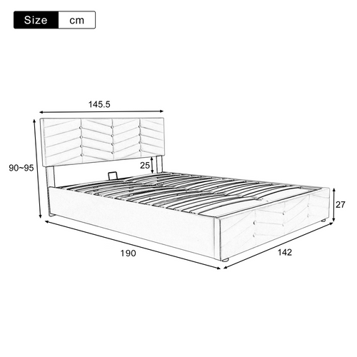 Lit Coffre 140x190 Cm Avec Tête De Lit Rembourrée Et Rangement Intégré