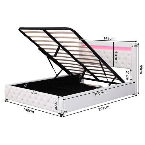 Lit Rembourré 140x200 Cm Avec Coffre De Rangement Et Éclairage LED