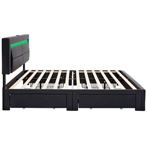 Lit Rembourré 140x190 Cm Avec Ports USB Et Éclairage LED