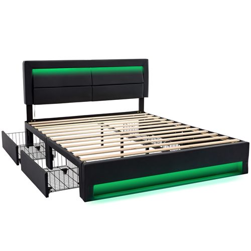 Lit Coffre 140x200 Cm Avec Structure En Pu Et USB Intégré