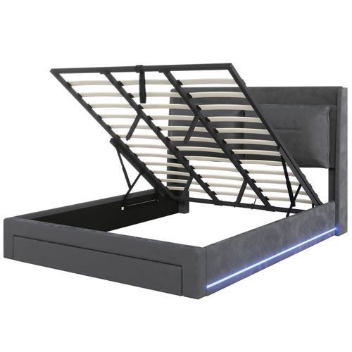 Lit Rembourré 180x200 Cm Avec Structure Avec Coffre De Rangement Et LED