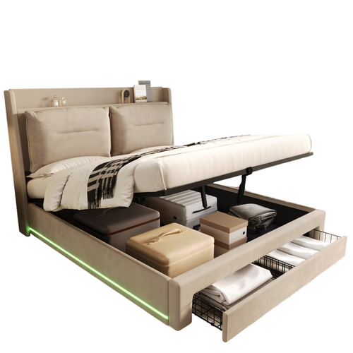 Lit Coffre 180x200 Cm Avec Structure Hydraulique Et Éclairage LED