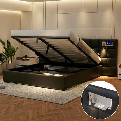 Lit Coffre 180x200 Cm Avec Structure Hydraulique Et Éclairage LED