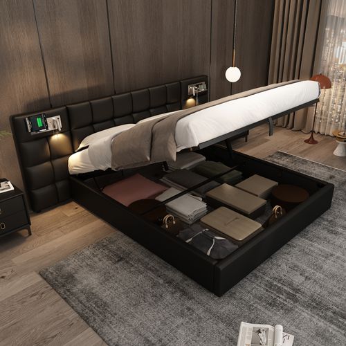 Lit Coffre 180x200 Cm Avec Structure Hydraulique Et Éclairage LED