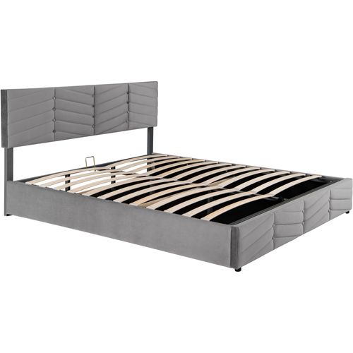 Lit Coffre 180x200 Cm Avec Tête De Lit En Velours Ajustable Et Design Moderne