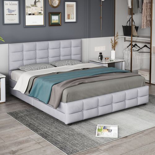 Lit Rembourré 180x200 Cm Avec Structure à 4 Tiroirs En Velours Gris