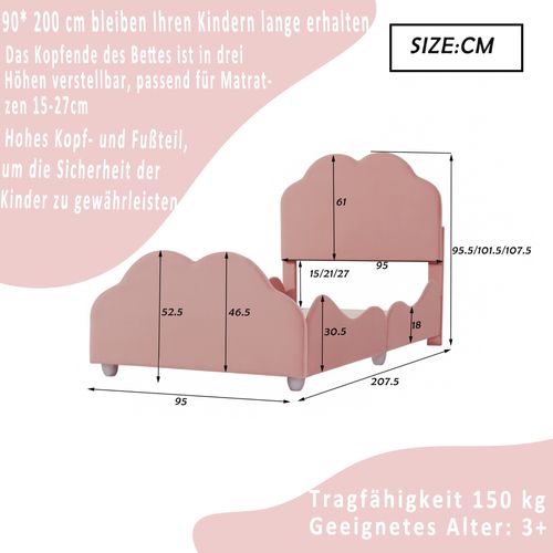 Lit Enfant 90x200 Cm Avec Structure Rembourrée Et Design Nuage