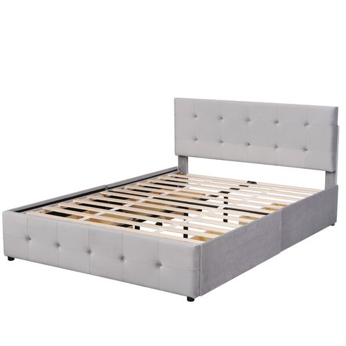 Lit Rembourré 140x200 Cm Avec Tiroirs Et Tête De Lit En Tissu Gris