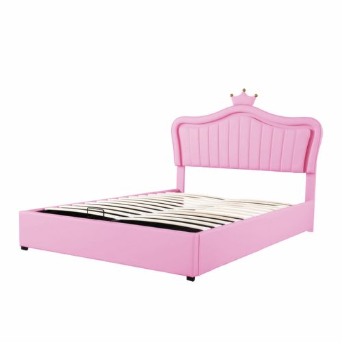 Lit Enfant 140x200 Cm Avec Coffre De Rangement Et Tête De Lit Capitonnée