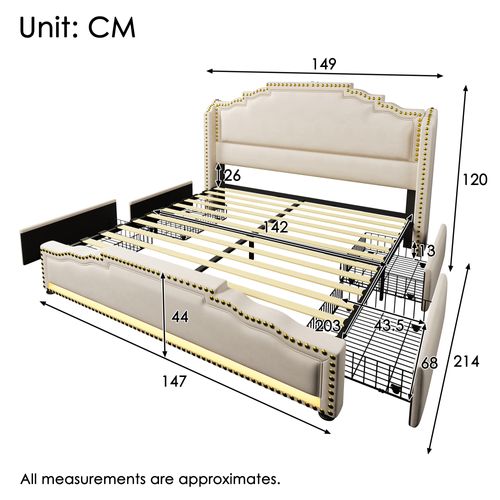 Lit Coffre 140x200 Cm Avec Quatre Tiroirs Et Éclairage LED