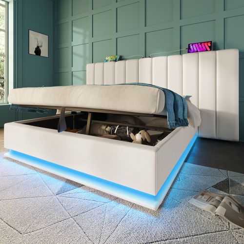 Lit Coffre 180x200 Cm Avec Structure Hydraulique Et LED Intégrée