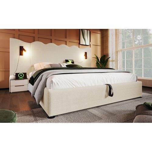 Lit Coffre 180x200 Cm Avec Structure Hydraulique Et Lampe De Lecture