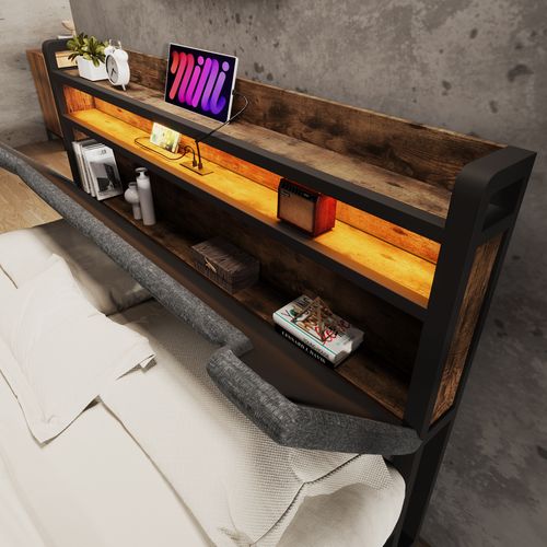 Lit Double 160x200 Cm Avec Tête De Lit Rembourrée Et Coffres De Rangement