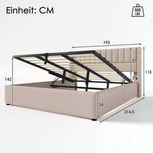 Lit Coffre 180x200 Cm Avec Structure Hydraulique Et Tissu Beige