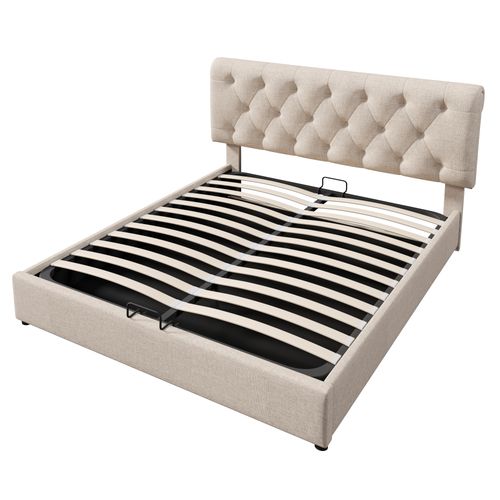 Lit Coffre 140x200 Cm Avec Tête De Lit Rembourrée Et Espace De Rangement
