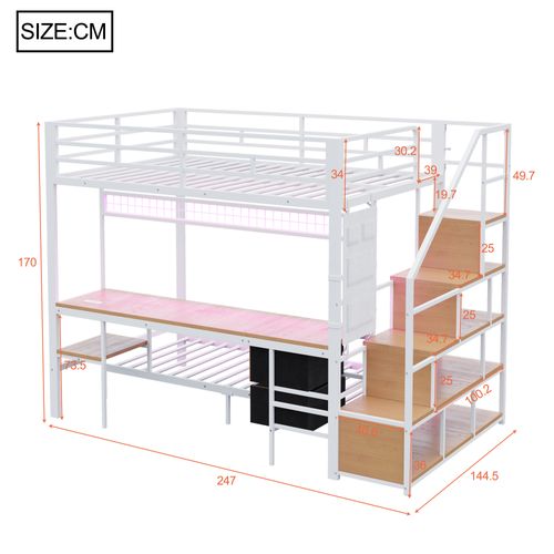 Lit Mezzanine 140x200 Cm Avec Bureau Intégré Blanc